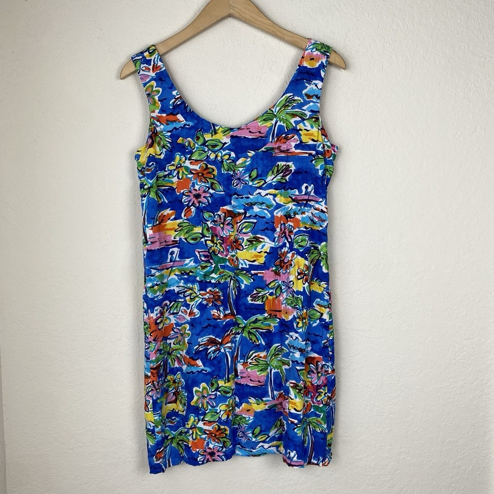 Vintage Jams World M Sheath Dress Tropical Colorful 90s Hawaiian Beach Cruise